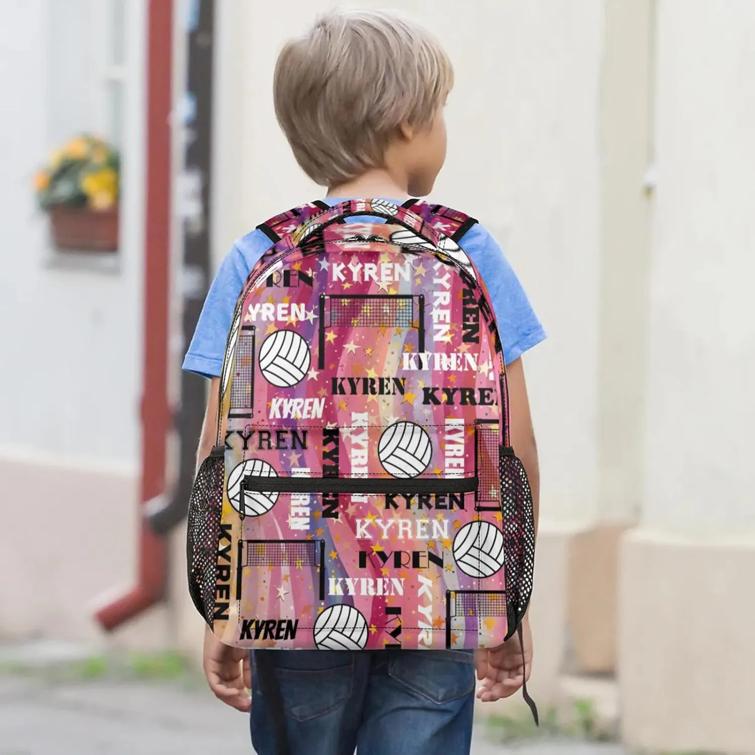 Personalized Volleyball Backpack with Name, Custom Sports Bag Backpack for Men Women, Laptop Daypack for Travel Camping Hiking, Abstract Striped