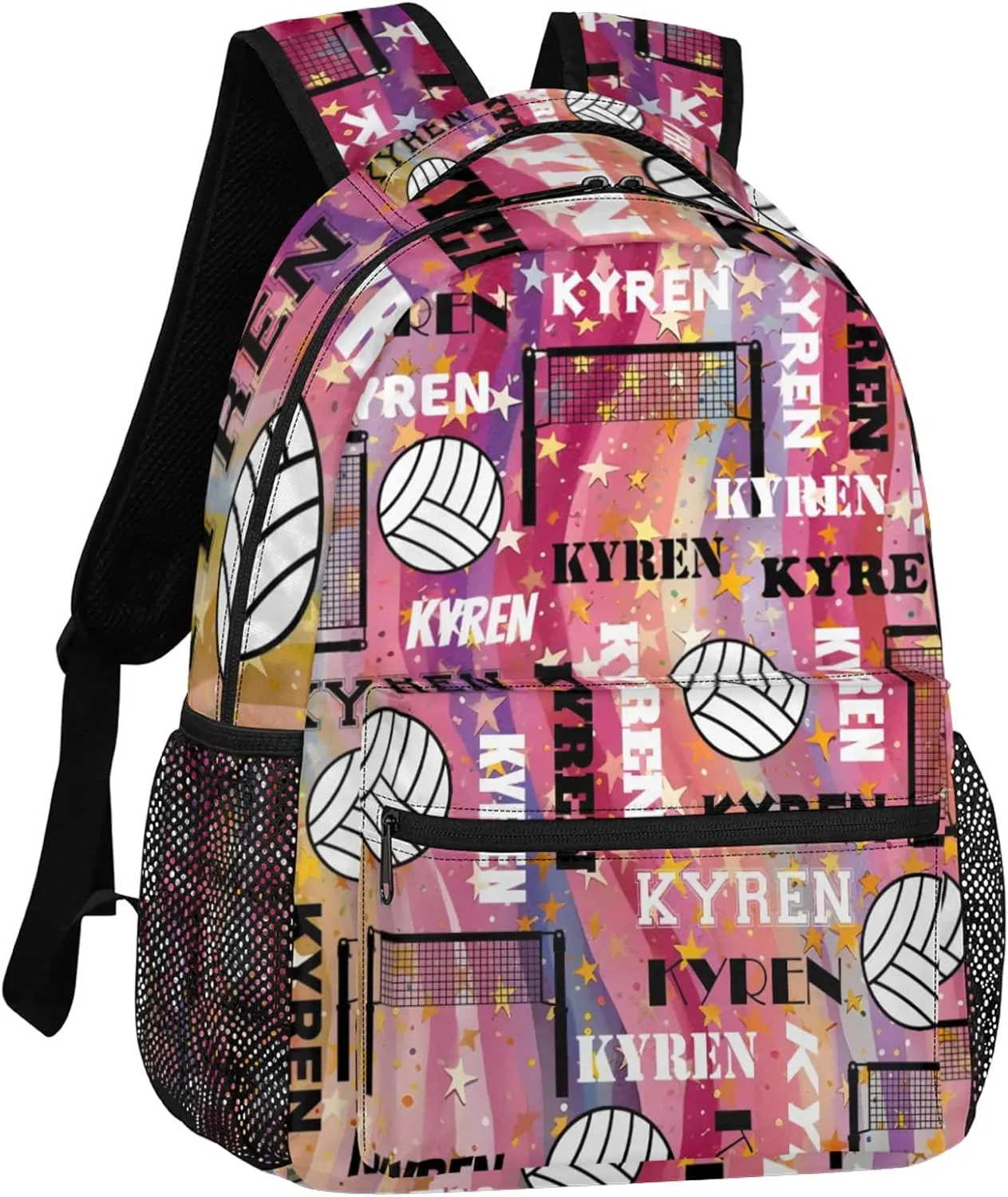 Personalized Volleyball Backpack with Name, Custom Sports Bag Backpack for Men Women, Laptop Daypack for Travel Camping Hiking, Abstract Striped