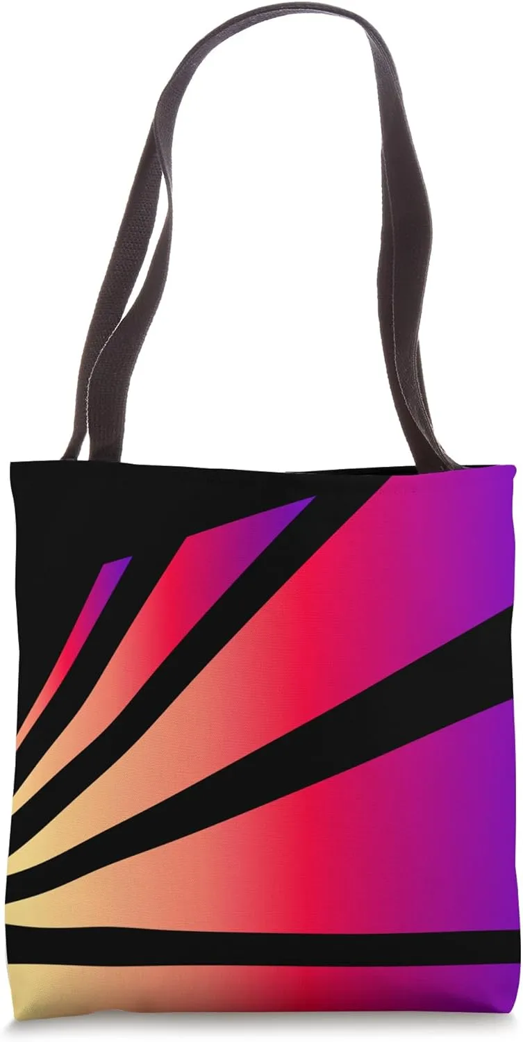 Perspective Gradient Yellow Purple Black Optical Stripes Tote Bag