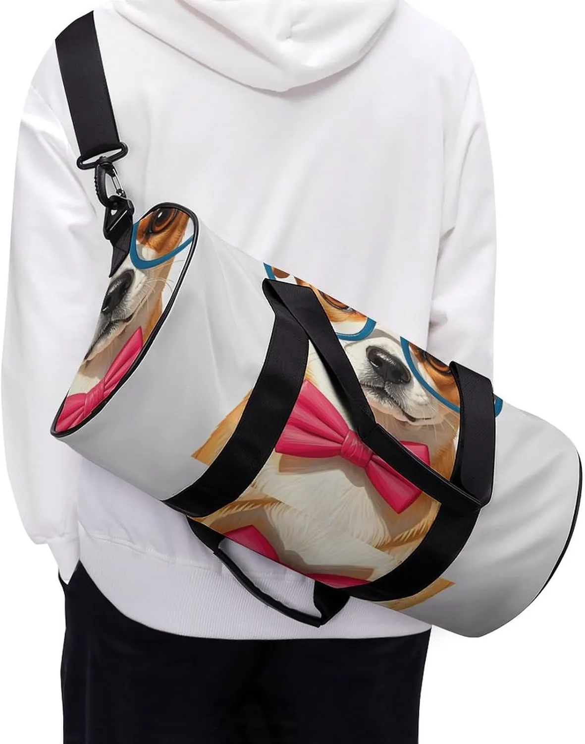 Pet Dog Soft Bow Tie, Oversized Glasses Gym Bag Small Travel Duffle Bag with Compartment Carry On Weekender Bag for Women Men
