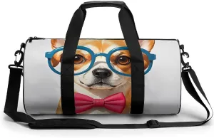 Pet Dog Soft Bow Tie, Oversized Glasses Gym Bag Small Travel Duffle Bag with Compartment Carry On Weekender Bag for Women Men