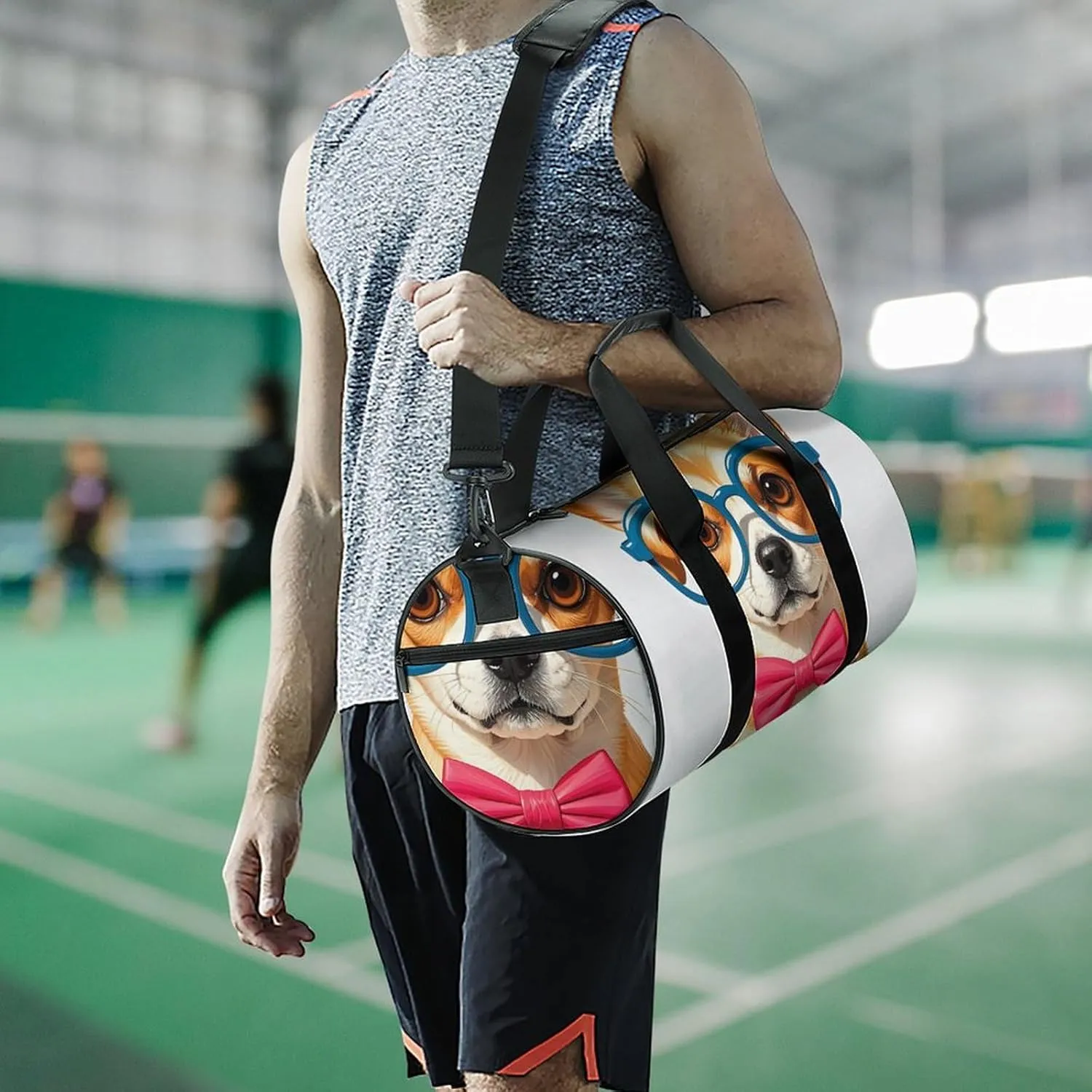 Pet Dog Soft Bow Tie, Oversized Glasses Gym Bag Small Travel Duffle Bag with Compartment Carry On Weekender Bag for Women Men