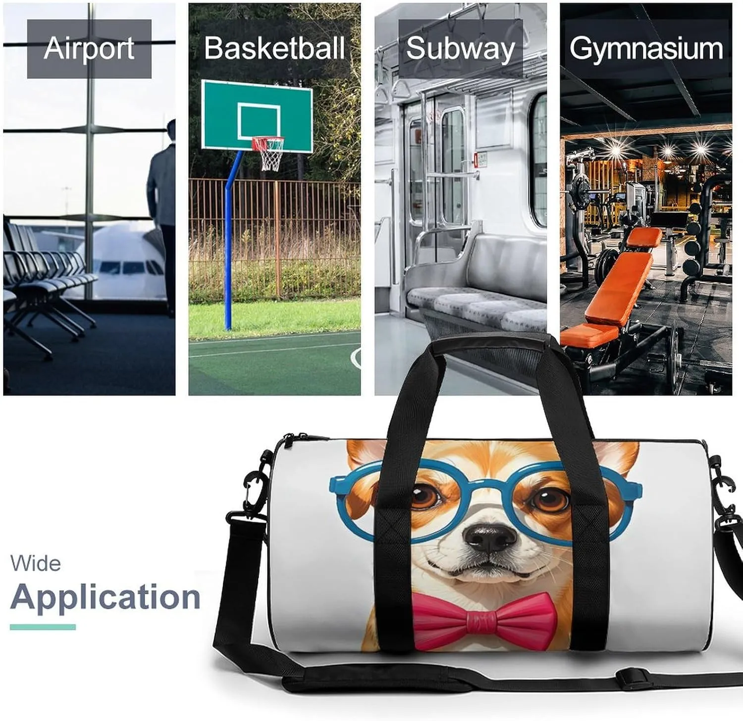Pet Dog Soft Bow Tie, Oversized Glasses Gym Bag Small Travel Duffle Bag with Compartment Carry On Weekender Bag for Women Men