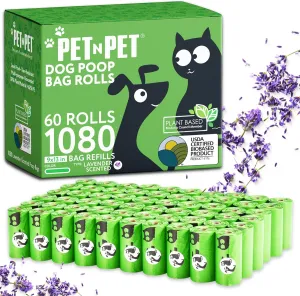 Pet N Pet 1080 Counts Green Poop Bags for Dogs, 38% Plant Based & 62% PE Extra Thick Dog Poop Bags Rolls, 9" x 13", Lavender Scented Pet Waste Bag