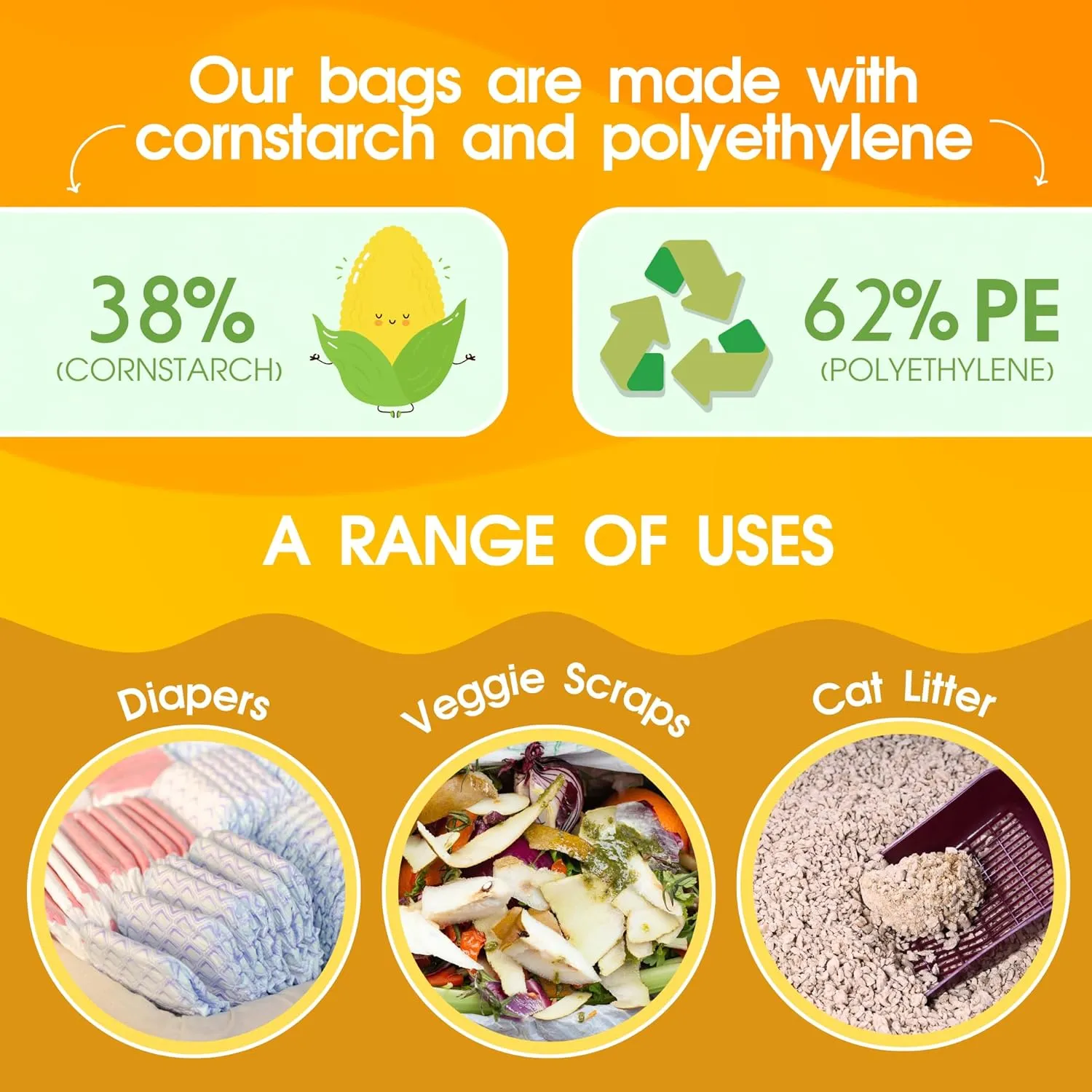 Pet N Pet 200 Counts Unscented Dog Poop Bags Rolls with Tie Handles, 38% Plant Based & 62% PE Poop Bags for Dogs, Extra-Thick Doggie Poo Bag, Pet Waste Bag