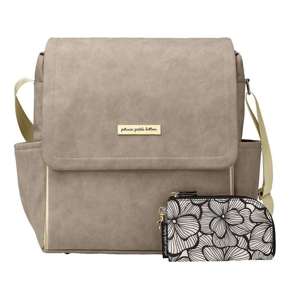Petunia Pickle Bottom Boxy Diaper Bag Backpack, Easy to Clean, Two Ways to Carry, Stylish & Spacious for On-The-Go Parents (Grey Matte Leatherette)