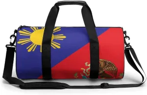 Philippines Mexico Flag Sports Gym Bag Waterproof Duffel Bag Travel Overnight Bag Carryon Weekend Bag
