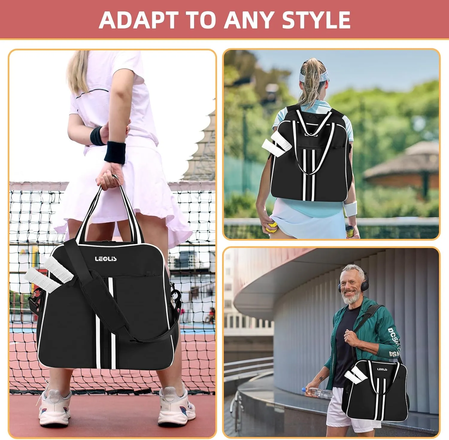 Pickleball Tote Bag - Pickle Ball Backpack with Shoe Compartment & Waterproof Pocket, Shoulder Gym Duffle Bag with Hook
