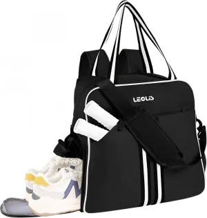 Pickleball Tote Bag - Pickle Ball Backpack with Shoe Compartment & Waterproof Pocket, Shoulder Gym Duffle Bag with Hook