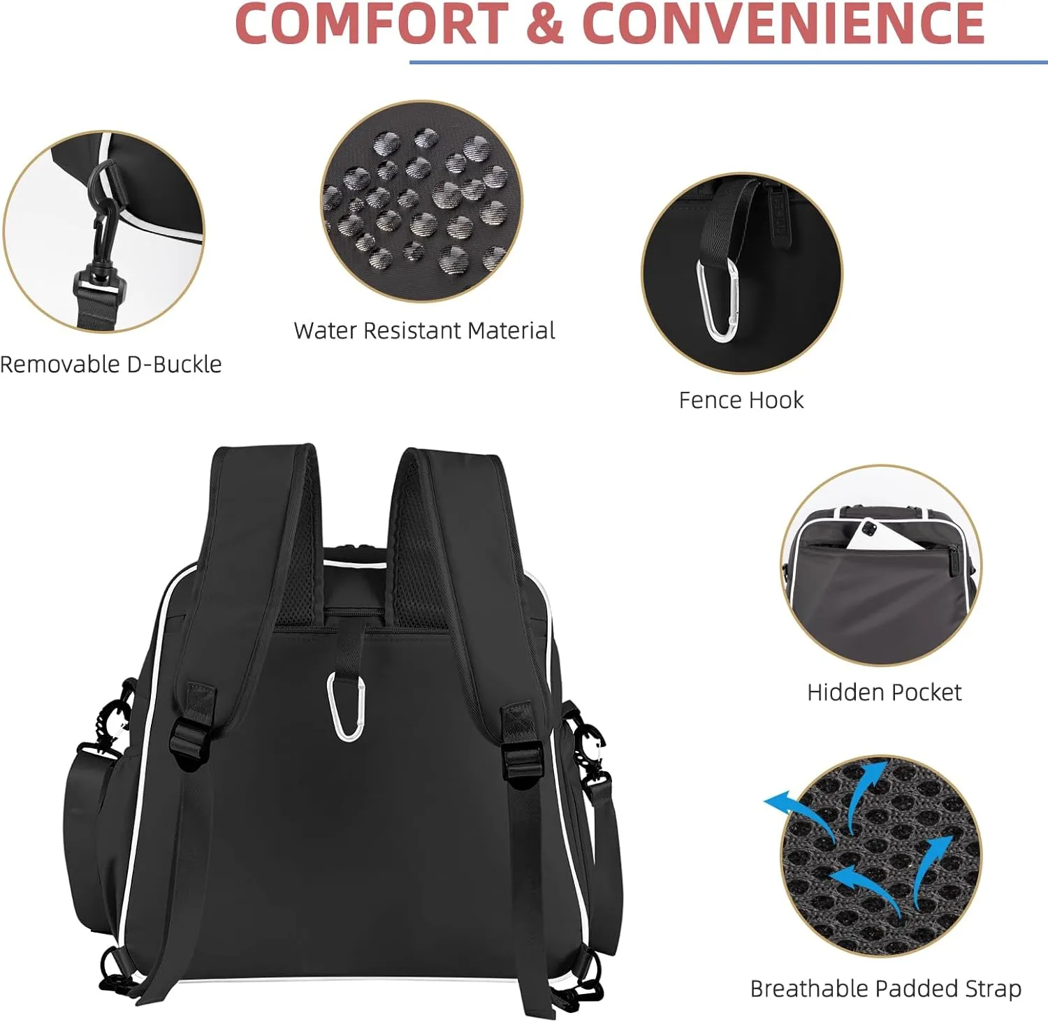 Pickleball Tote Bag - Pickle Ball Backpack with Shoe Compartment & Waterproof Pocket, Shoulder Gym Duffle Bag with Hook