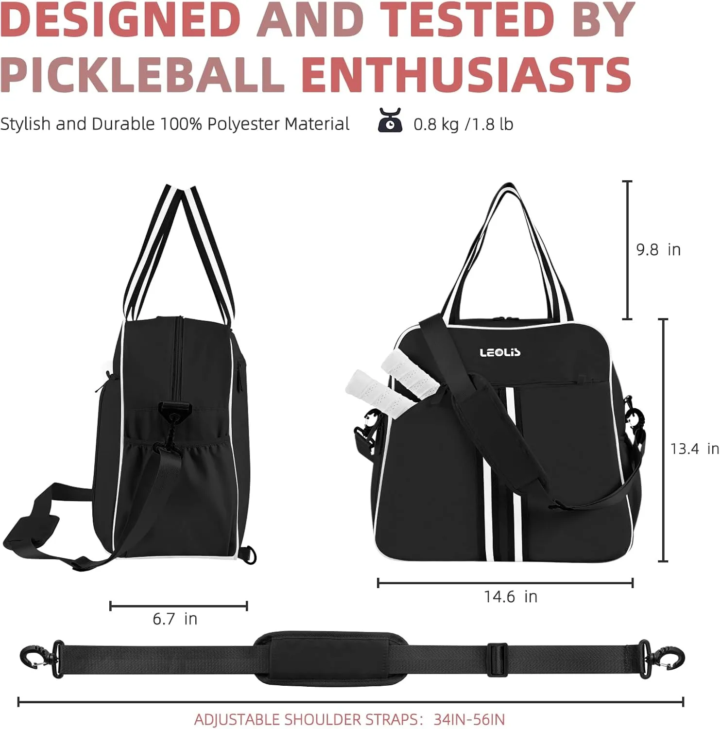 Pickleball Tote Bag - Pickle Ball Backpack with Shoe Compartment & Waterproof Pocket, Shoulder Gym Duffle Bag with Hook