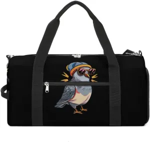 Pigeon with Eyeglasses Gym Bag for Women Men Lightweight Duffel Bag Travel Tote Bag Sports Bag with Shoulder Strap