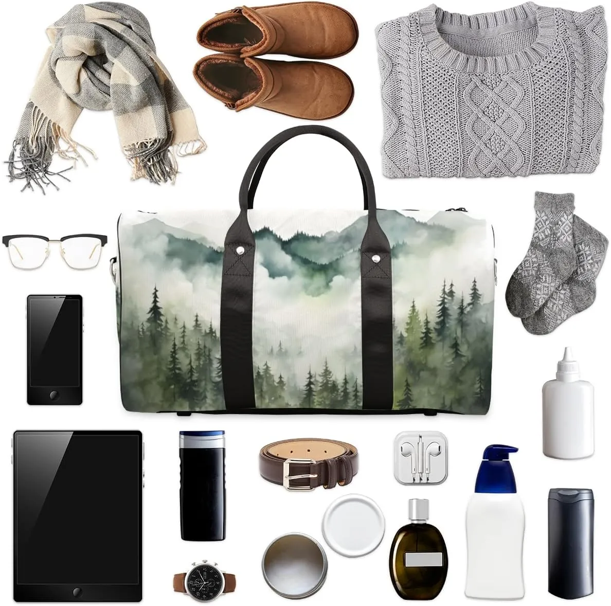 Pine Trees Travel Duffle Bag for Women Men Gym Duffel Foldable Bag Waterproof Weekender Pine Trees Landscape Duffle Tote