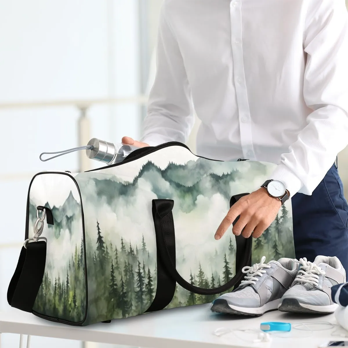 Pine Trees Travel Duffle Bag for Women Men Gym Duffel Foldable Bag Waterproof Weekender Pine Trees Landscape Duffle Tote