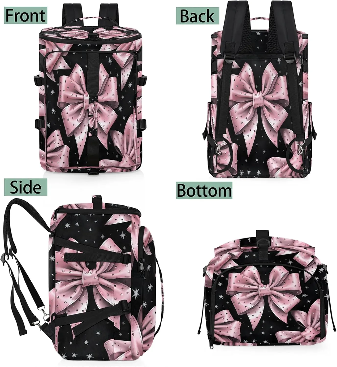 Pink Bowknot Gym Bags for Men Women Sports Backpack with Shoe Compartment 3-in-1 Tactical Duffle Bag for Overnight Weekender Travel
