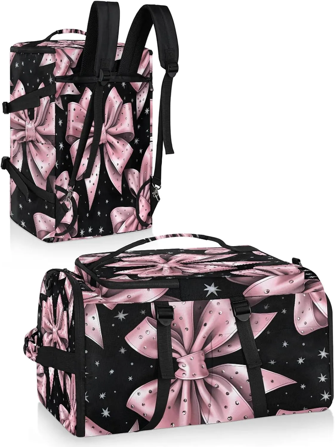 Pink Bowknot Gym Bags for Men Women Sports Backpack with Shoe Compartment 3-in-1 Tactical Duffle Bag for Overnight Weekender Travel