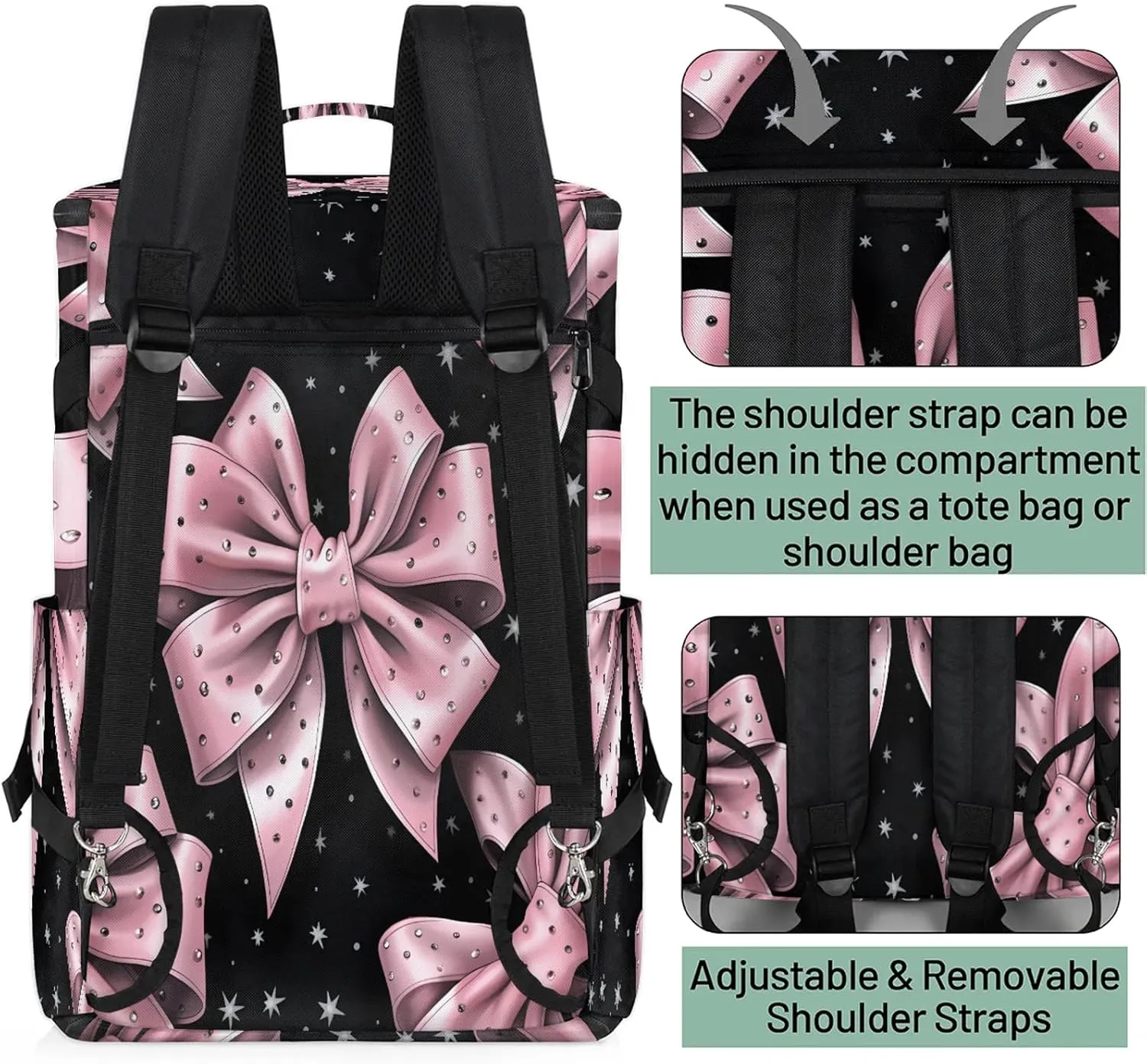Pink Bowknot Gym Bags for Men Women Sports Backpack with Shoe Compartment 3-in-1 Tactical Duffle Bag for Overnight Weekender Travel