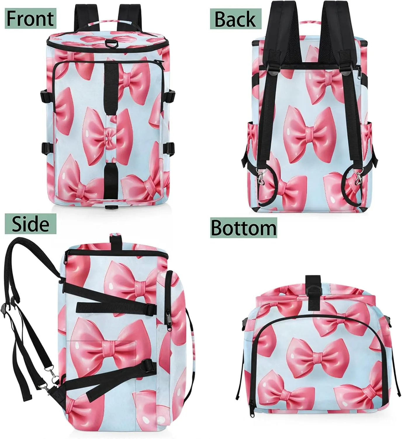 Pink Bowknot Printed Gym Bags for Men Women Sports Backpack with Shoe Compartment 3-in-1 Tactical Duffle Bag for Overnight Weekender Travel
