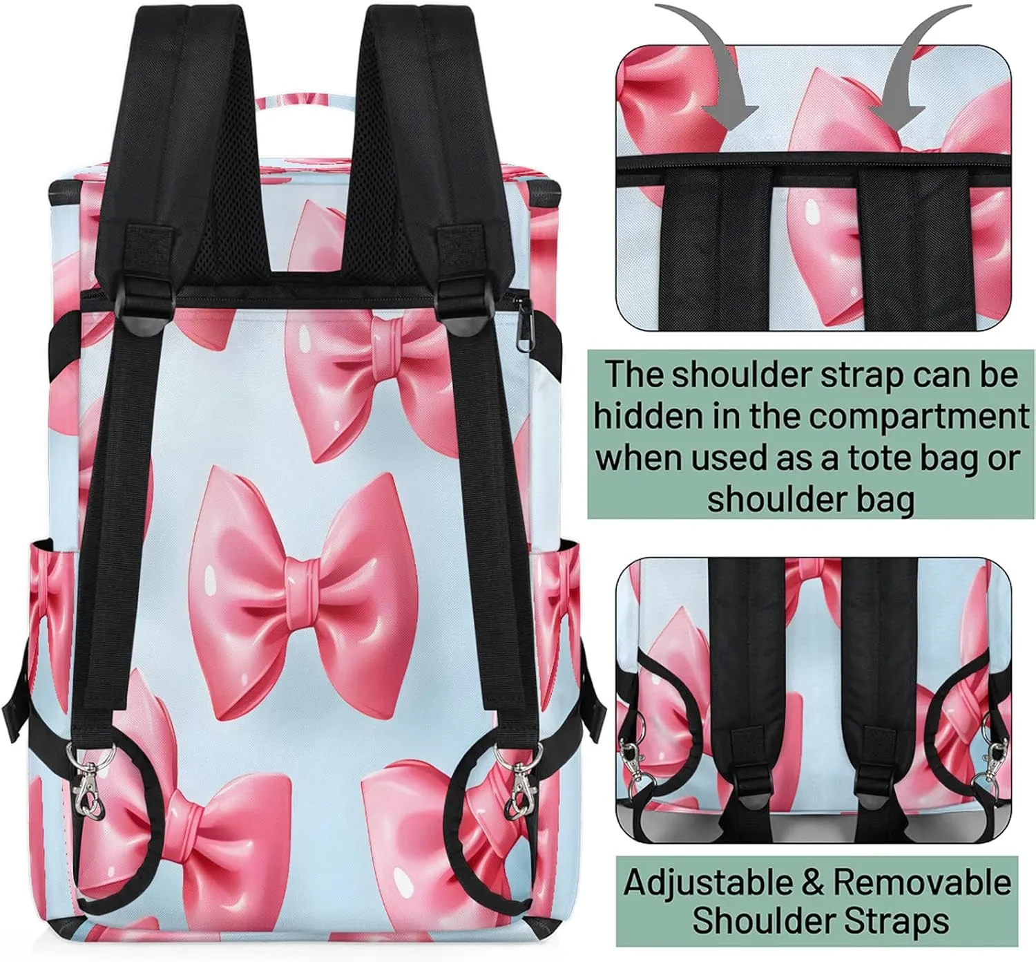 Pink Bowknot Printed Gym Bags for Men Women Sports Backpack with Shoe Compartment 3-in-1 Tactical Duffle Bag for Overnight Weekender Travel