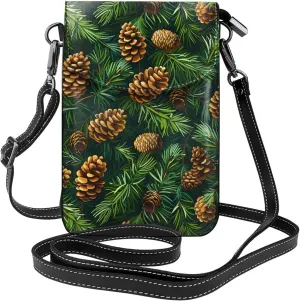 Plants Pine Cones Small Crossbody Bags for Women Travel Cell Phone Pouch PU Leather Cross Body Bag Adjustable Shoulder Strap Phone Purses Lightweight Wallet Purse with Credit Card Slots