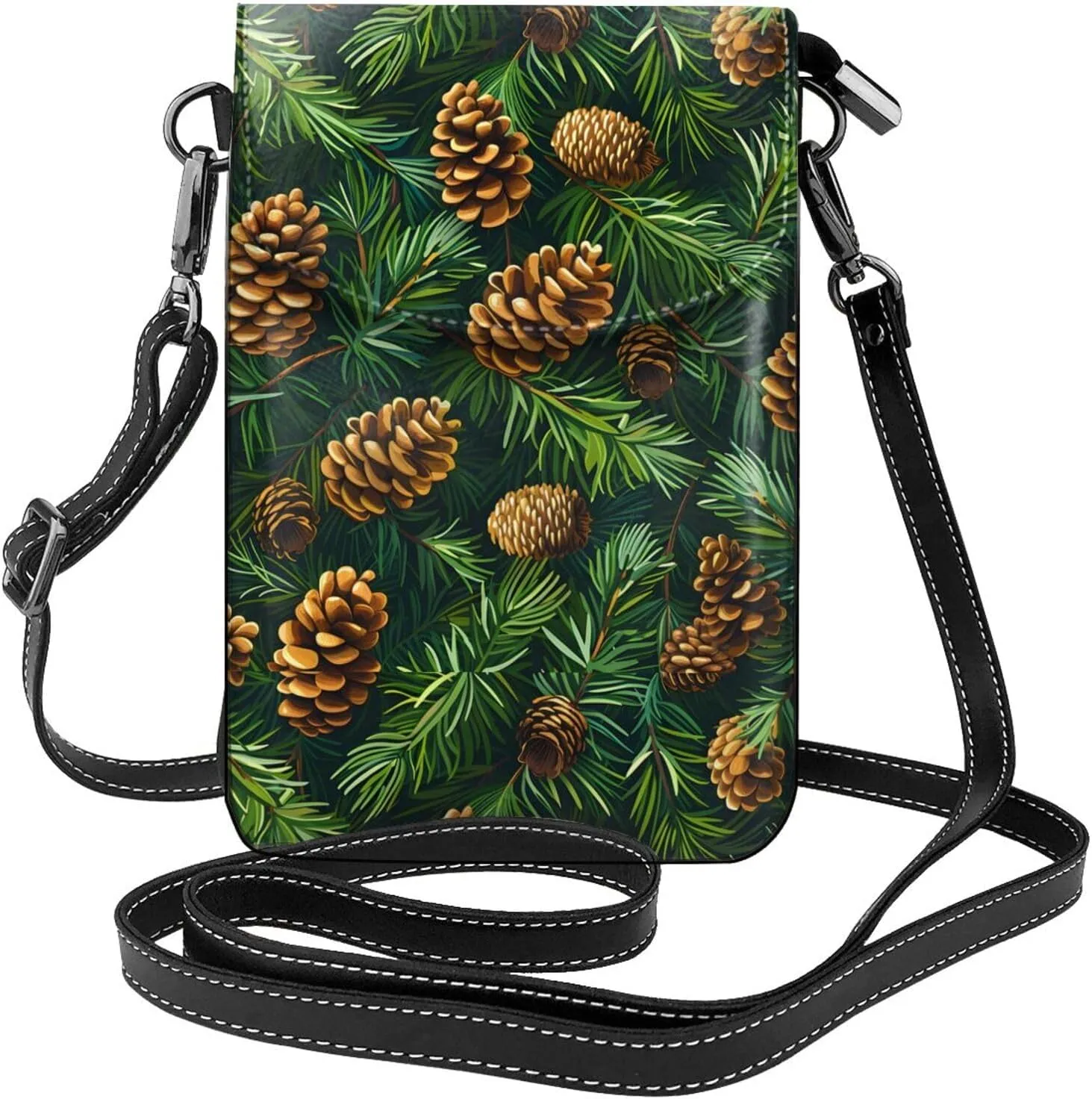 Plants Pine Cones Small Crossbody Bags for Women Travel Cell Phone Pouch PU Leather Cross Body Bag Adjustable Shoulder Strap Phone Purses Lightweight Wallet Purse with Credit Card Slots