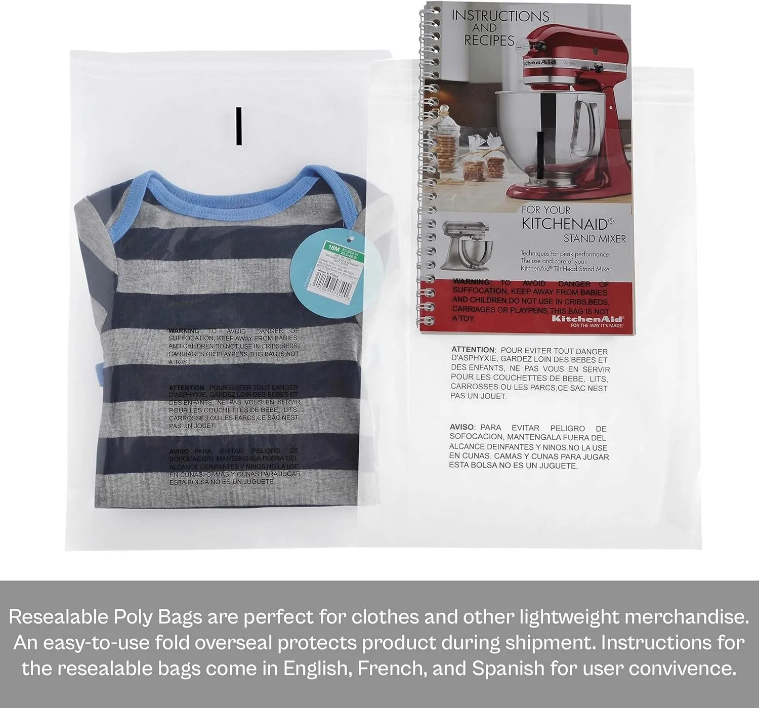 Plastic Resealable Bag, Clear Suffocation Warning Poly Bags, 18 x 24 Inch, 1.5 Mil, 500 Pack