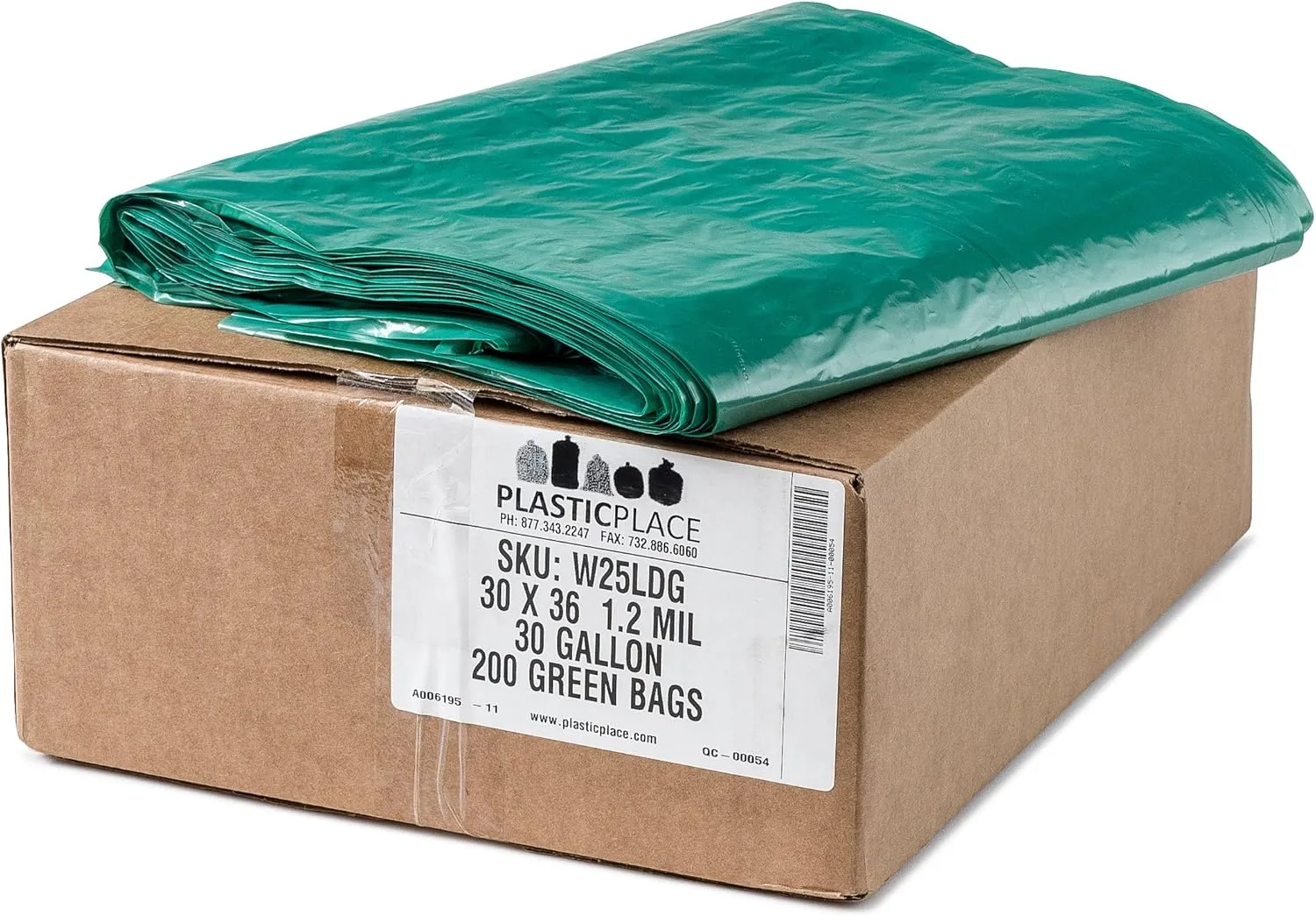 Plasticplace 20-30 Gallon Trash Bags │ 1.2 Mil │ Green Garbage Can Liners │ 30’” x 36” (200 Count), W25LDG