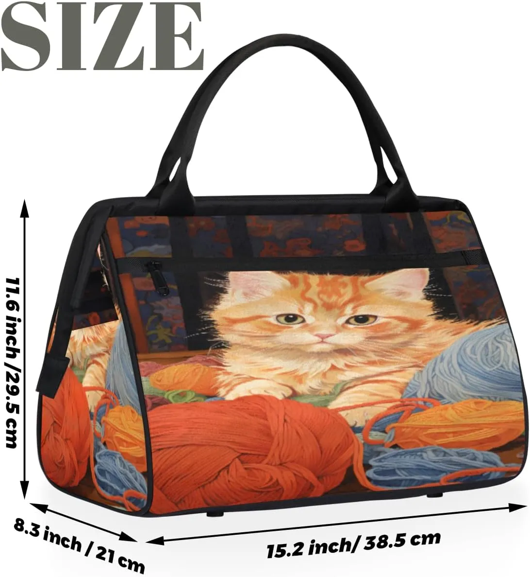 Playful Kitten Yarn Ball Travel Duffle Bag, Waterproof Duffel Bag Weekender Overnight Carry On Bag Lightweight Sport Gym Bag for Men Women