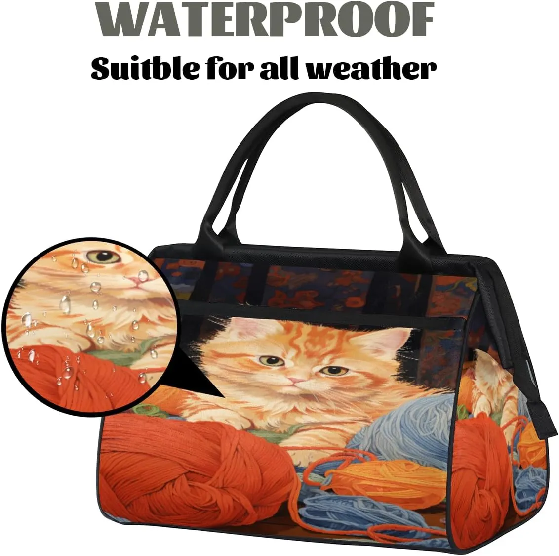 Playful Kitten Yarn Ball Travel Duffle Bag, Waterproof Duffel Bag Weekender Overnight Carry On Bag Lightweight Sport Gym Bag for Men Women