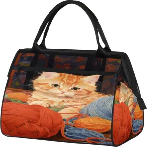 Playful Kitten Yarn Ball Travel Duffle Bag, Waterproof Duffel Bag Weekender Overnight Carry On Bag Lightweight Sport Gym Bag for Men Women