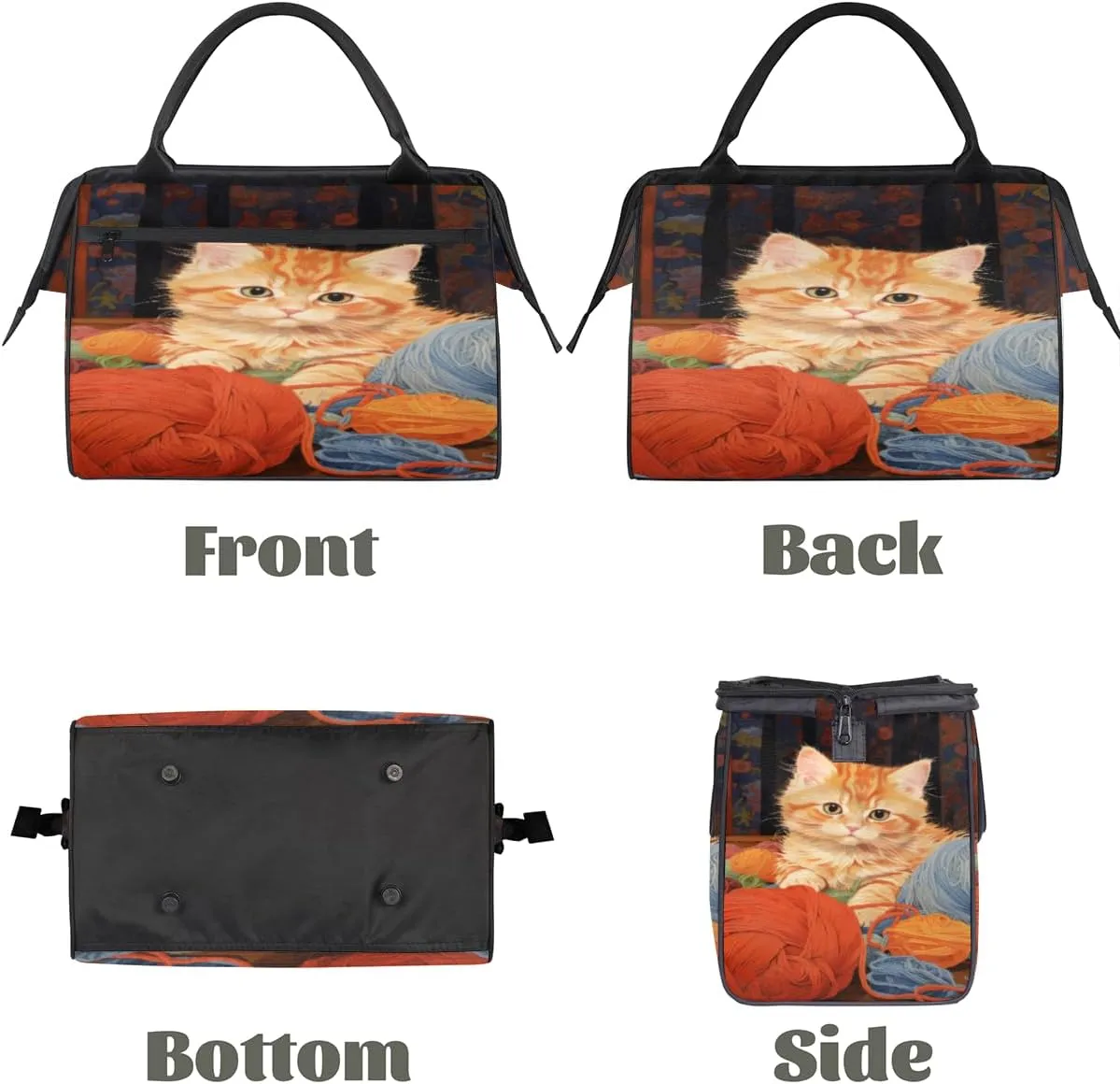 Playful Kitten Yarn Ball Travel Duffle Bag, Waterproof Duffel Bag Weekender Overnight Carry On Bag Lightweight Sport Gym Bag for Men Women