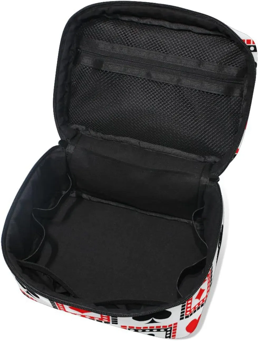 Playing Cards Bright Red, Black, White Symmetrical Geometric Beauty Cosmetic with Zipper Brush Portable Storage Bag, Fashion printing Toiletry, Durable Travel Organizer Tote Unisex Gifts