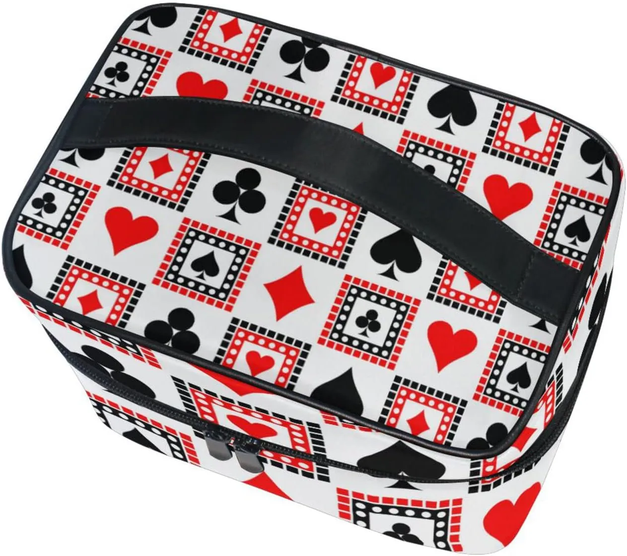 Playing Cards Bright Red, Black, White Symmetrical Geometric Beauty Cosmetic with Zipper Brush Portable Storage Bag, Fashion printing Toiletry, Durable Travel Organizer Tote Unisex Gifts