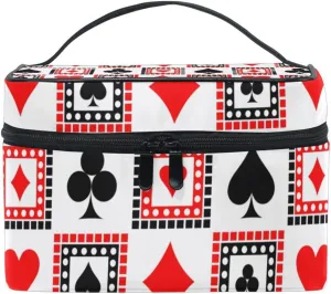 Playing Cards Bright Red, Black, White Symmetrical Geometric Beauty Cosmetic with Zipper Brush Portable Storage Bag, Fashion printing Toiletry, Durable Travel Organizer Tote Unisex Gifts