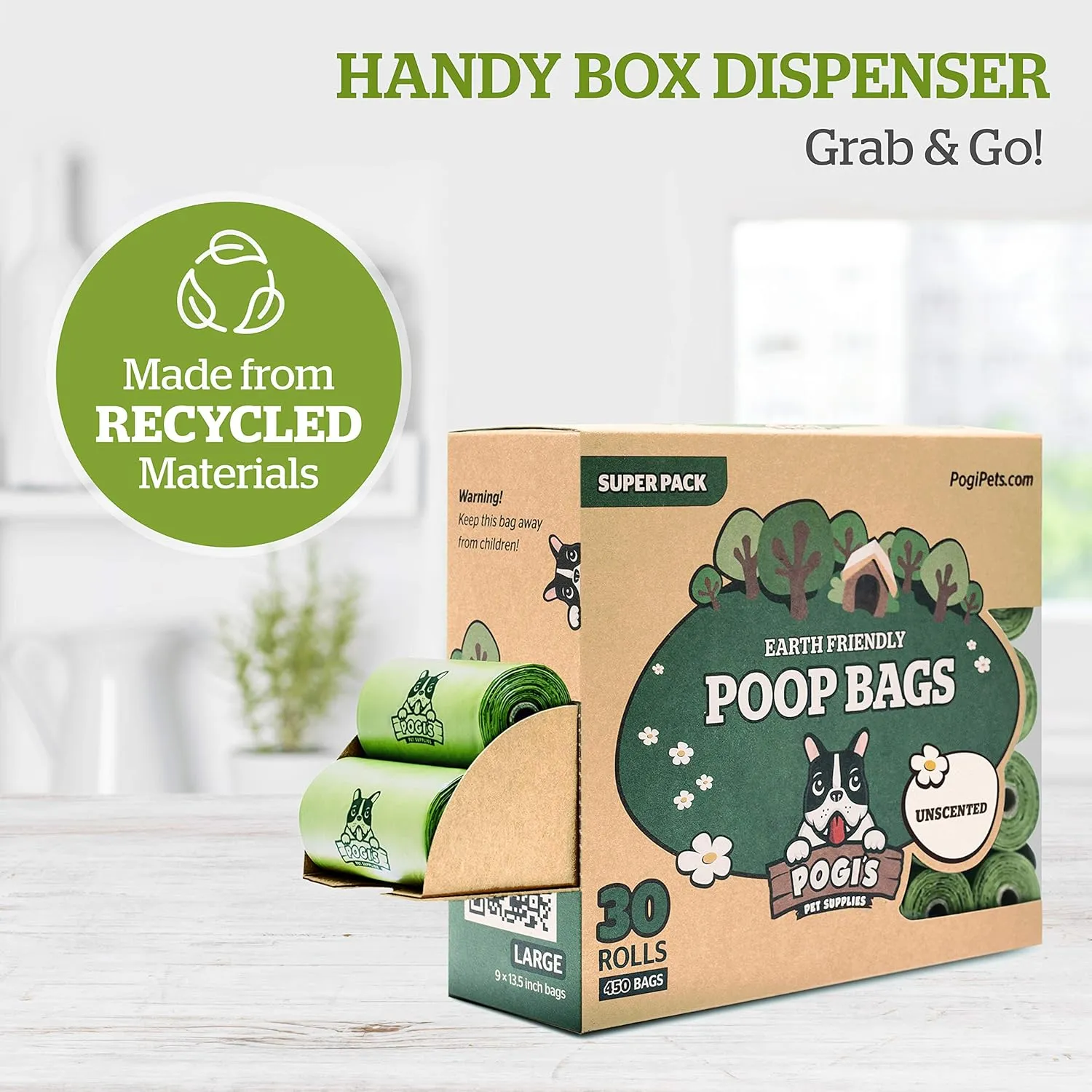 Pogi’s Dog Poop Bags Bulk - 60 Unscented Rolls (900 Doggie Poop Bags) - Leak-Proof Dog Waste Bags - Ultra Thick, Extra Large Poop Bags for Dogs