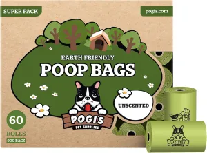 Pogi’s Dog Poop Bags Bulk - 60 Unscented Rolls (900 Doggie Poop Bags) - Leak-Proof Dog Waste Bags - Ultra Thick, Extra Large Poop Bags for Dogs