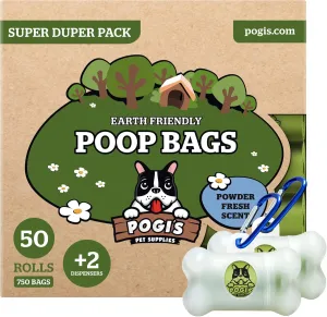 Pogi's Pet Supplies Poop Bags - 50 Rolls (750 Dog Poop Bags)  2 Dispensers - Leak-Proof, Earth-Friendly Poop Bags for Dogs