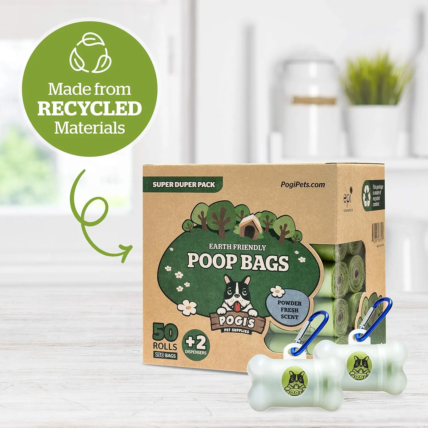 Pogi's Pet Supplies Poop Bags - 50 Rolls (750 Dog Poop Bags)  2 Dispensers - Leak-Proof, Earth-Friendly Poop Bags for Dogs