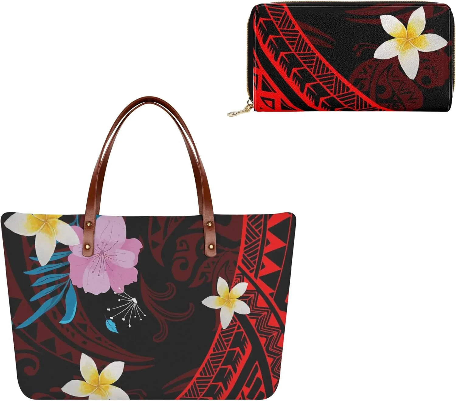 Polynesian Handbag and purse Set Big Women's Shoulder Bag Custom PU leather purse and purse 2 pieces for girls