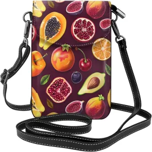 Pomegranate Papaya Fruit Small Crossbody Bags for Women Travel Cell Phone Pouch PU Leather Cross Body Bag Adjustable Shoulder Strap Phone Purses Lightweight Wallet Purse with Credit Card Slots