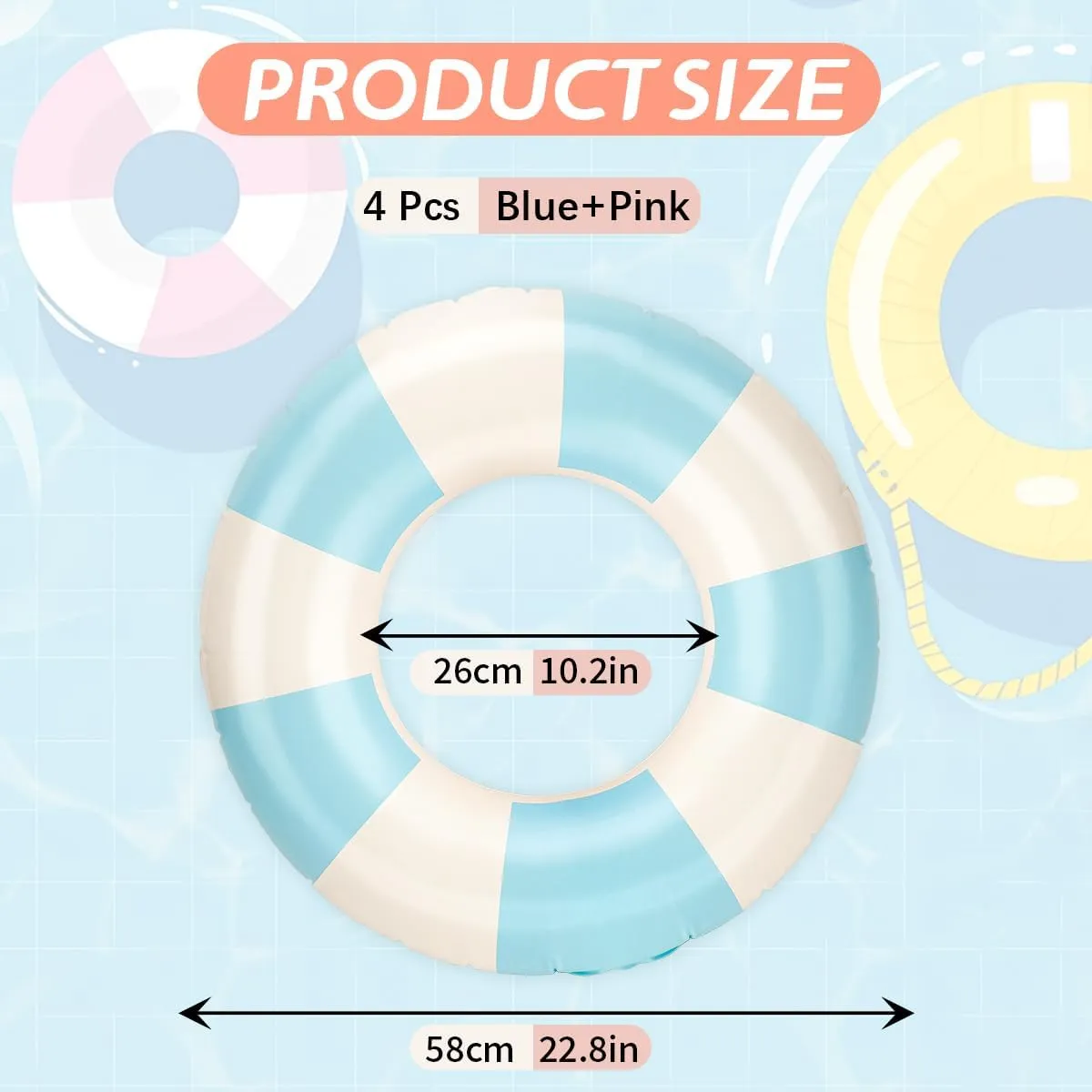 Pool Floats Kids, 2 Pack Pool Tubes, Inflatable Swim Rings, Round Portable Floaties for Kids, Cute Swimming Floats for Girls Boys Pool Beach Lake Summer Party Supplies