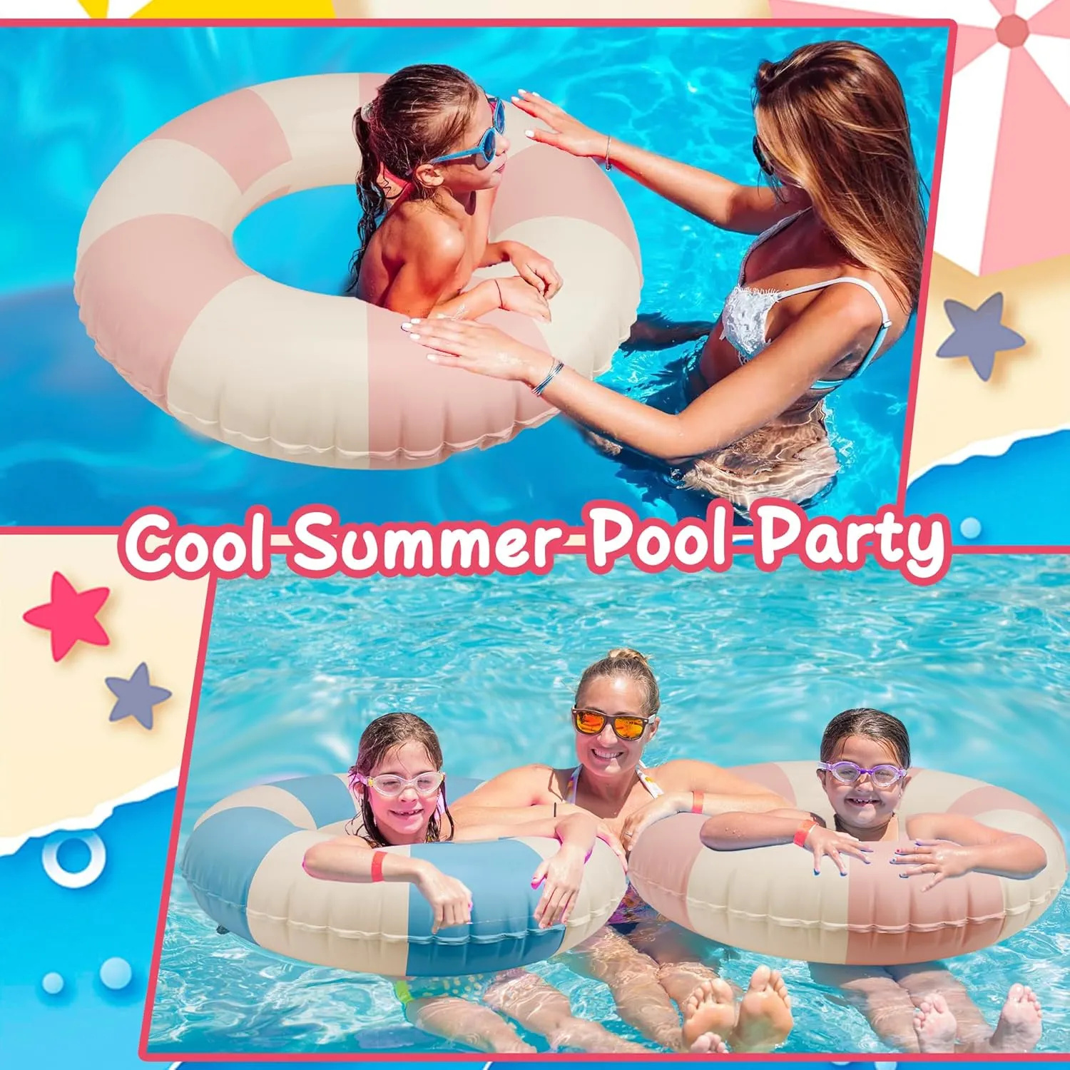 Pool Floats Kids, 2 Pack Pool Tubes, Inflatable Swim Rings, Round Portable Floaties for Kids, Cute Swimming Floats for Girls Boys Pool Beach Lake Summer Party Supplies