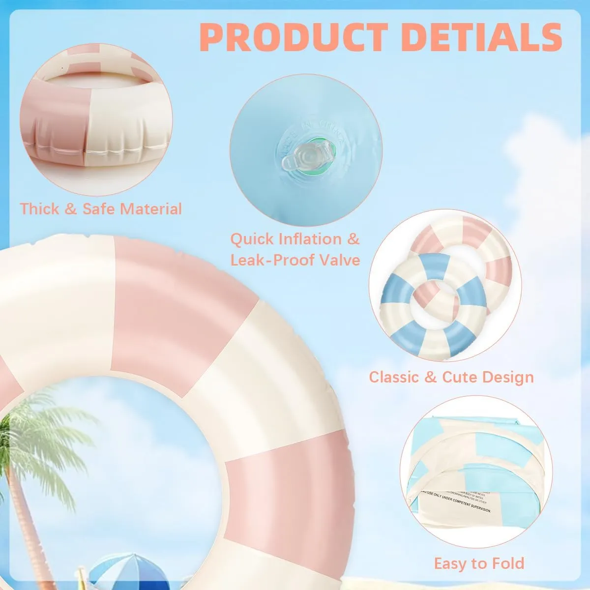 Pool Floats Kids, 2 Pack Pool Tubes, Inflatable Swim Rings, Round Portable Floaties for Kids, Cute Swimming Floats for Girls Boys Pool Beach Lake Summer Party Supplies