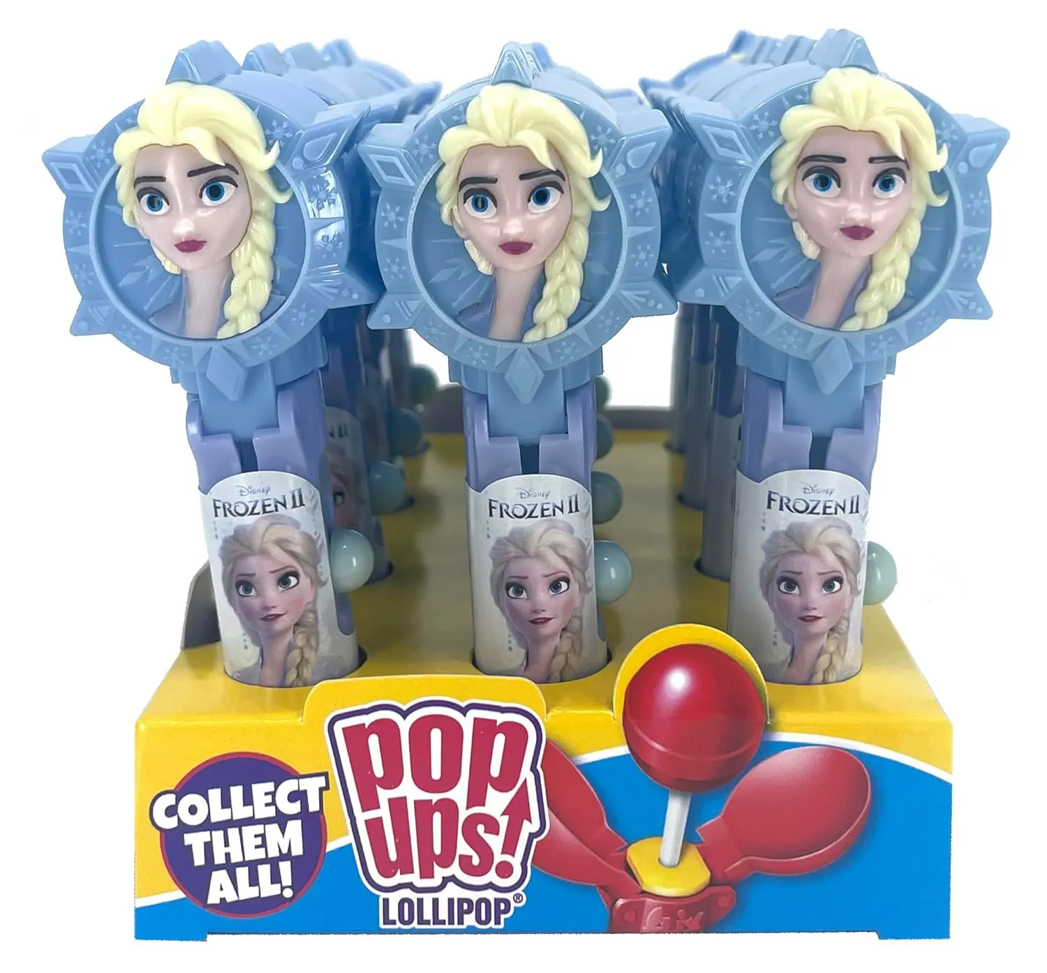 Pop Ups! Frozen Lollipop Holders - 12 Elsa Chupa Chups Lollipops with Cases - Individually Wrapped Candy Party Favors - Disney Candy - Bulk Set of 12