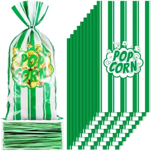 Popcorn Bags Movie Night Popcorn Bags for Party Stripe Cookie Snacks Container with Twist Ties for Graduation Carnival Birthday Party Supplies(Green,200 Pcs)