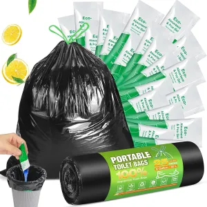 Portable Toilet Bags Poo Gel Set,Camping Toilet Bags with Drawstring and Absorbent Gel Pee Powder for Camping Toilet Potty Traveling RV Trip Car Emergency Outdoor Camping Supplies