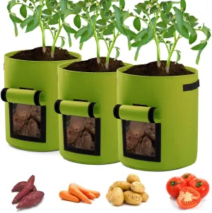 Potato Planter Bags 3-Pack 7 Gallons Grow Bags Aeration Tomato Plant Pots with Flap and Handles (Green)