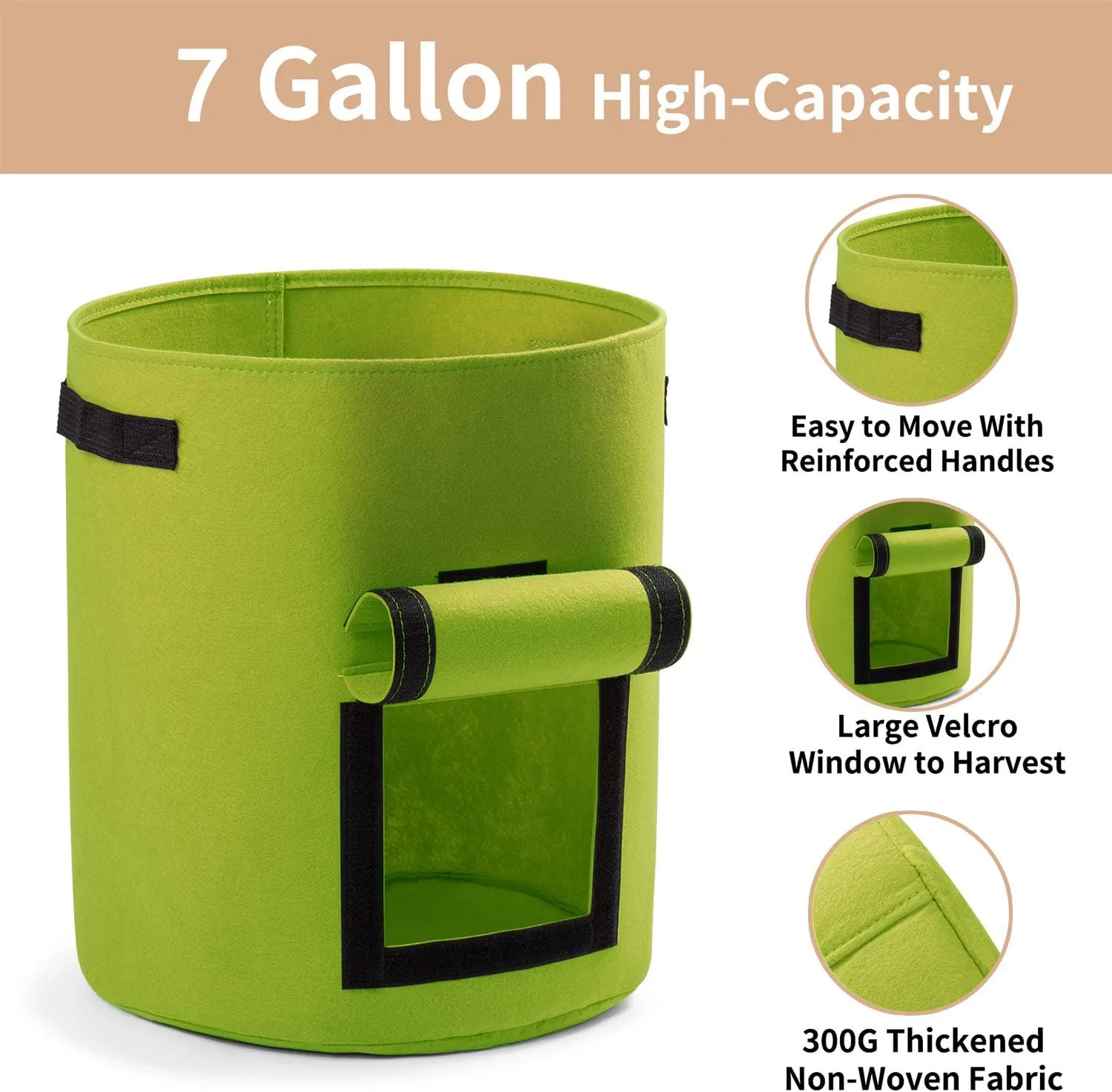 Potato Planter Bags 3-Pack 7 Gallons Grow Bags Aeration Tomato Plant Pots with Flap and Handles (Green)