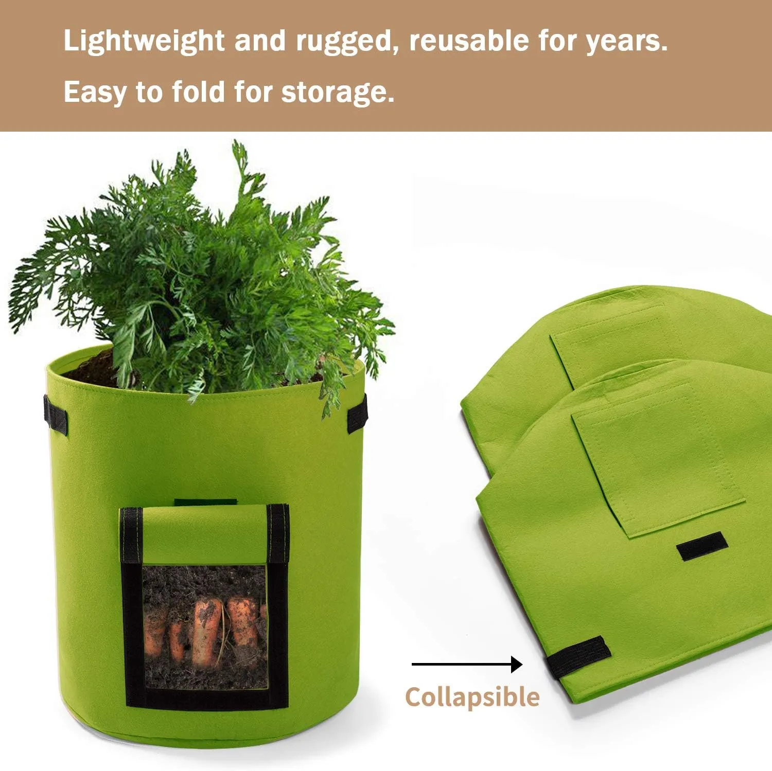 Potato Planter Bags 3-Pack 7 Gallons Grow Bags Aeration Tomato Plant Pots with Flap and Handles (Green)