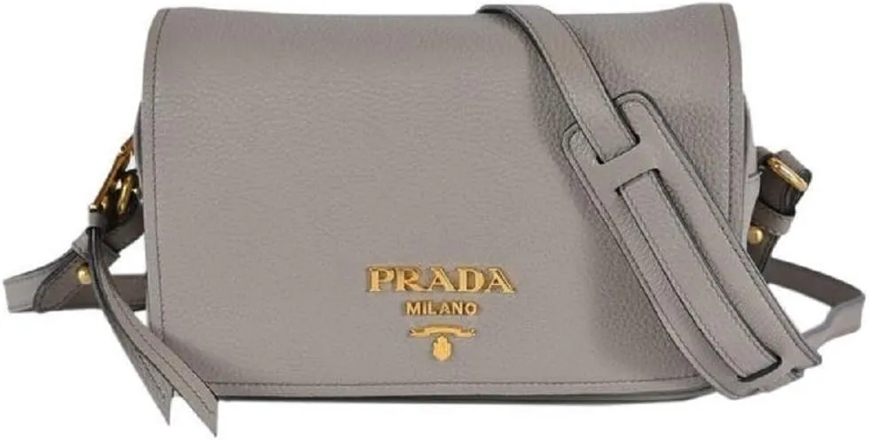 Prada Vitello Phenix Argilla Grey Leather Flap Crossbody Bag 1BD163